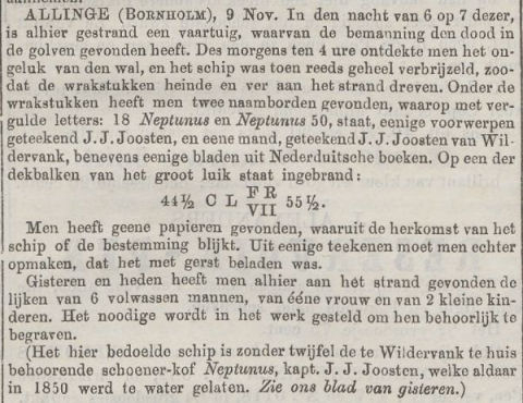 Vergaan Neptunus beschreven in het Nieuw Amsterdamsch handels- en effectenblad, 17-11-1858