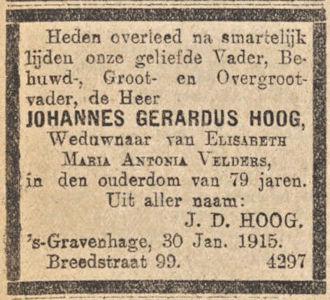 Overlijdensbericht JG Hoog (1915)