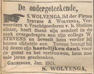19030101 Nieuwsblad van het Noorden annonce S. Wolvenga