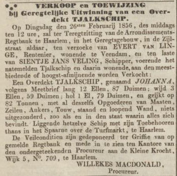 18560131 Opregte Haarlemsche Courant - veiling schip