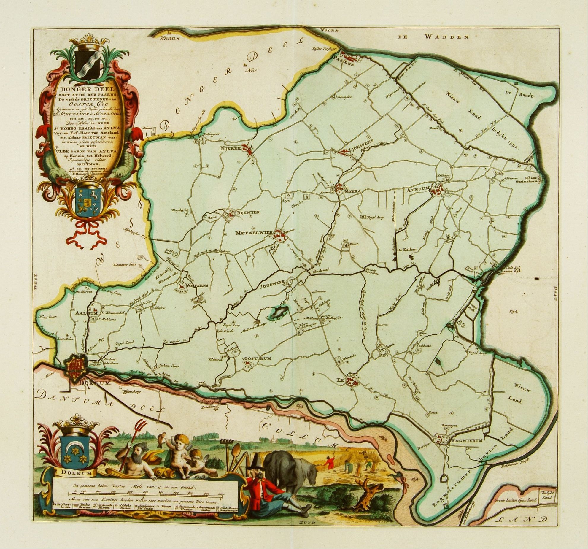 Oostdongeradeel, kaart van-Schotanus á Steringa uit1718