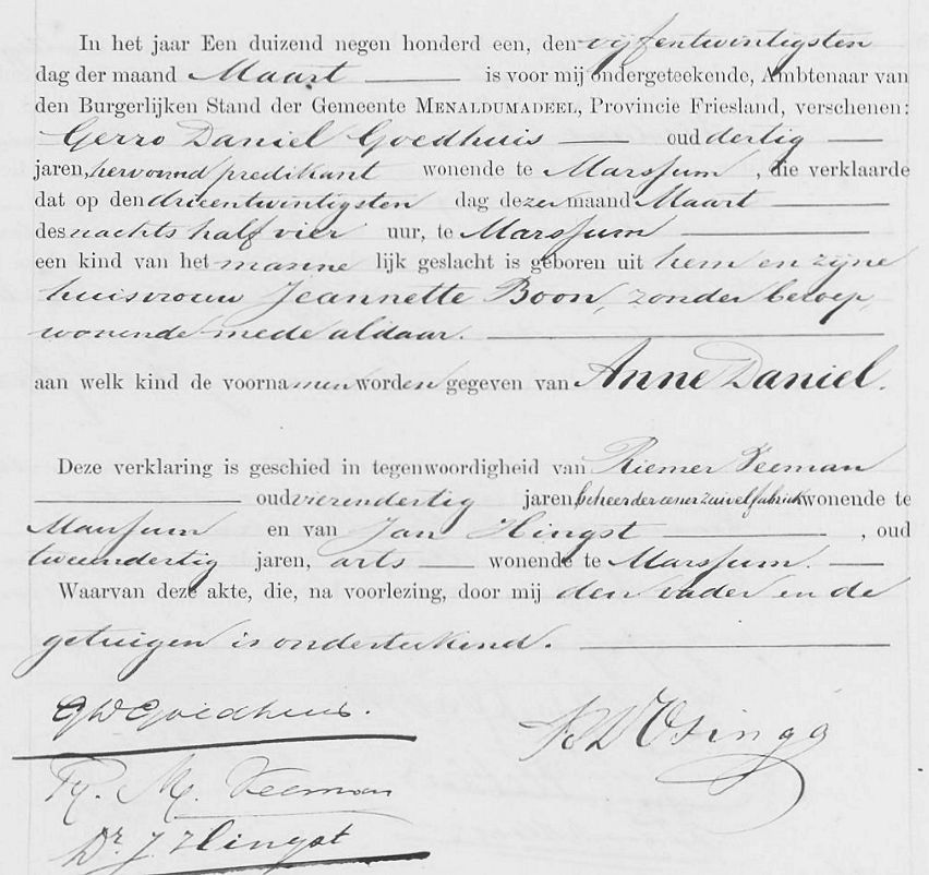 Geboorteakte Anne Daniel Goedhuis (1901)