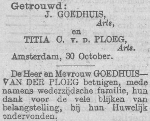 Huwelijksannonce Goedhuis-van der Ploeg (1902)