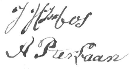 Handtekeningen van het bruidspaar Imbos-Ter Laan in 1823