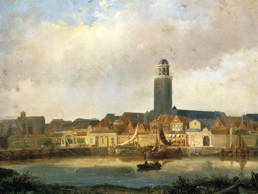 Zicht op Deventer (detail) van Arnoldus van 't Zant